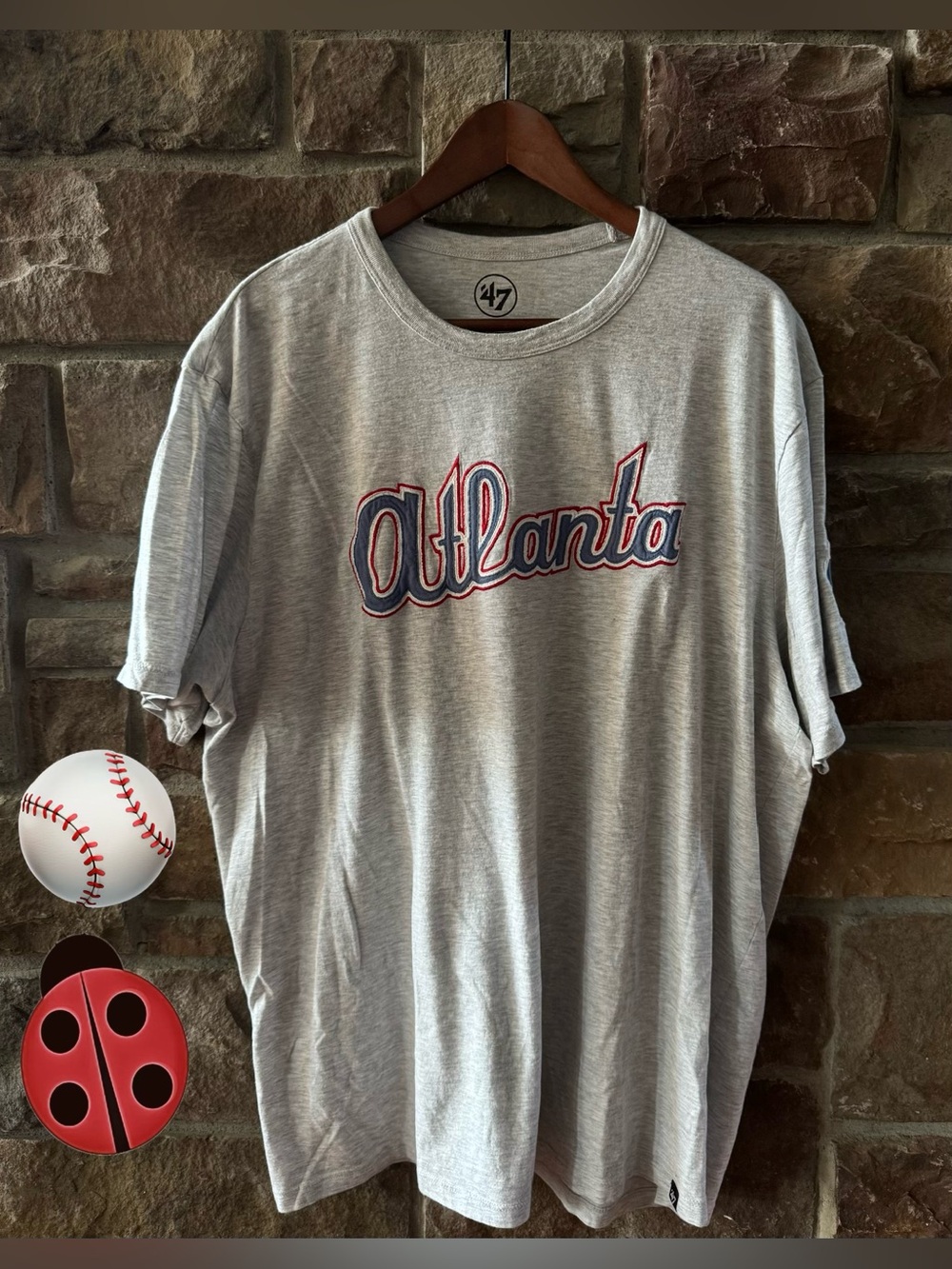 47 Atlanta Light Gray Short Sleeve Tee with Navy & Red Script -XXL